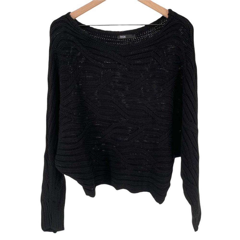 Fame Istanbul black cropped boatneck chunky knit relaxed dolman sweater one size - Picture 12 of 12